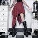 XS25353 Patterned Irregular Plaid Midi Skirt for Women Dark Style Streetwear Mini Skirt Versatile Subculture_ecoleips.com