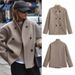 Women’s Oversized Double-Breasted Wool Coat – V-Neck Longline Polyester Blazer (S-L, Gray/Beige/Black)_ecoleips.com