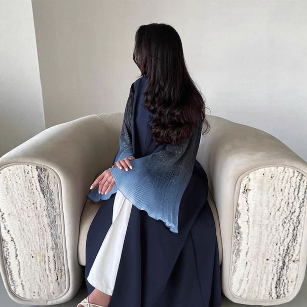 Elegant Muslim Abaya Dress With Gradient Bell Sleeves & Flowy Hem – Modest Long Dress For Women (Available In Wine Red & Navy Blue)_ecoleips.com