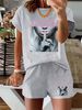Women’s 2 Piece Outfit Set – Oversized Graphic T-Shirt And Biker Shorts Matching Set, Casual Summer Lounge Tracksuit For Daily Wear-354_ecoleips.com