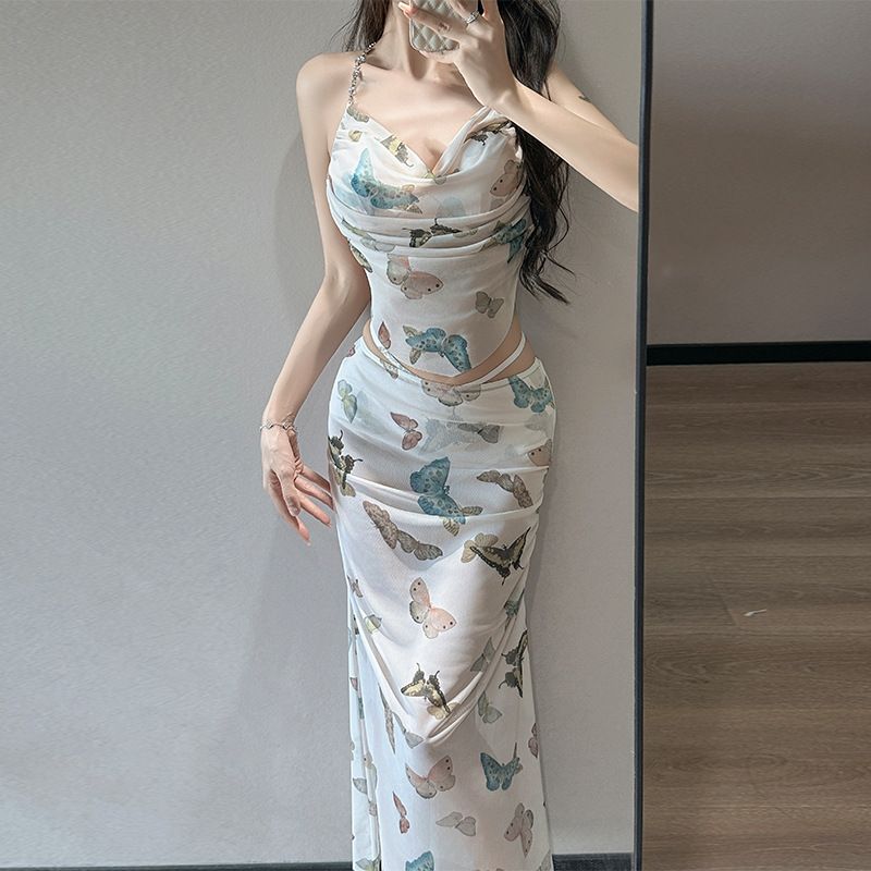 Women's Clothing Three Piece Long Skirt Fashionable Tie Dye Sexy Slim Steel Support Gathered Hot Spring Swimsuit Professional_ecoleips.com