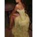 2026 European And American Light Luxury Light Yellow Tube Top Lace Sequined High Split Fork Heavy Industry Pleated Tube Top Dress Skirt_ecoleips.com