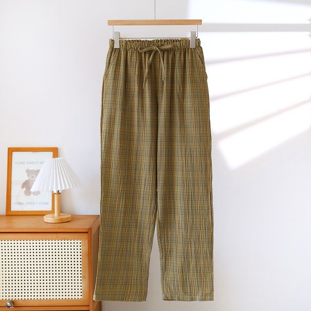 Spring And Summer Couples Long Trousers Cotton Double-layer Yarn-dyed Homewear Men And Women Plaid Pajama Pants_ecoleips.com