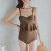 High Waisted Ruffled Swimsuit Japanese Korean Style Conservative Conceals Tummy for Hot Spring Resorts Women's Swimwear_ecoleips.com
