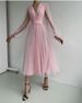Elegant V-Net Long Sleeve Dress – Flowy Bubble Sleeve Mesh Gown With Waist Tie (4 Colors, Slim Fit, Versatile For Date Night & Cocktail Party, S-XL)_ecoleips.com
