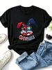 Women Hip Hop Patchwork Glasses Rabbit Cuterabbit Letter Graphic T Shirt Round Neck Short Sleeve Loose Streetwear Summer Tops_ecoleips.com