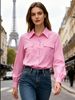 Spring And Autumn Fashion New Style Temperament Commuting Pure Color Versatile Classic Elegant Women's Pocket Long-sleeve Shirt_ecoleips.com