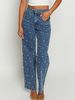 Women's Clothing Jeans For Women New Beaded Temperament Commuting Raw Edge Straight Pants Washed Fashion Jeans_ecoleips.com