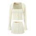 Women’s Knitwear 3-Piece Set – Chic Cardigan + Camisole + Pleated Skirt, Autumn & Winter Layering Essentials (Blue, Beige, Gray)_ecoleips.com