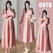 New Korean Fashion Pink Long Sleeve Maternity Dress_ecoleips.com