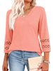 2026 New European And American Fashion Loose V-neck Three-Quarter Sleeve Women's Knit Sweater Casual Top With Hollow_ecoleips.com