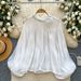 Women's Clothing Soft Satin Pleated Blouse Red Bell Sleeved Loose Fit Slimming French Style Top For Work Spring Summer_ecoleips.com