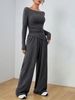 2025 Fall/Winter Cross-Border European And American Set: Solid Color Long-Sleeve Casual Wide-Leg Pants Fashion_ecoleips.com