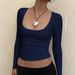 Y2K Stretch Long-Sleeve T-Shirt For Women – Rayon U-Neck Slim Fit Layering Tee_ecoleips.com
