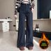 Women's Clothing Versatile Rhinestone Straight Leg Wide Leg Jeans Petite Regular Thickness Polyester Solid Pattern England Style Fashion_ecoleips.com