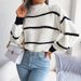 Aria Basics Aria Basics Cross-border Autumn Winter European And American Style Casual Striped Lantern Sleeve Half-high Collar Knitted_ecoleips.com