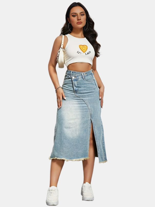 Ladies' Summer New Deconstruction Slit High Waist Denim Skirt Cotton High Waist Slimming Design Skirt_ecoleips.com