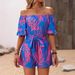 Off-Shoulder Floral Print Jumpsuit | Short Sleeve Wide-Leg Romper For Women, Casual Summer Street Style_ecoleips.com