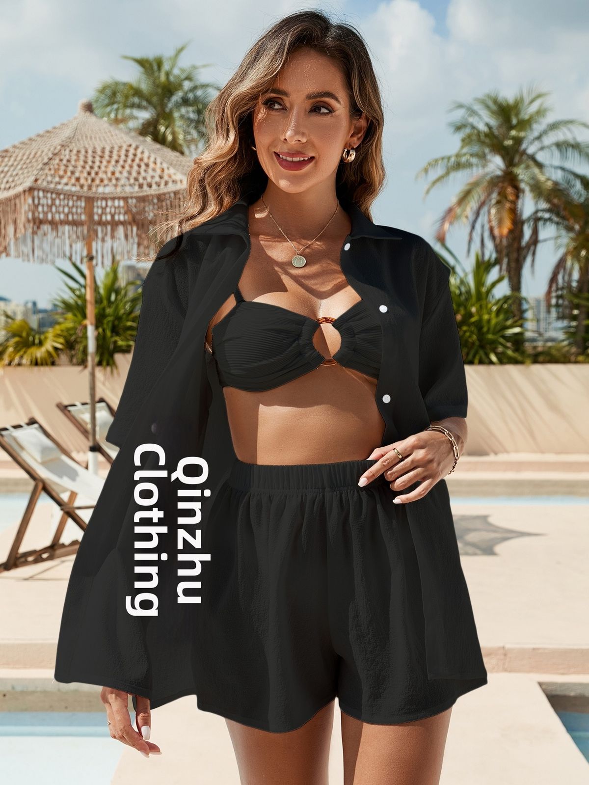 Women's Clothing Fashion Sun Protection Cardigan Beach Cover Up Set Spring/Autumn Summer Winter_ecoleips.com