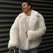 Women's Faux Fur Coat – Winter White Blazer-Collar Jacket With Luxe Fox-Like Trim (Pearl White, Short Length)_ecoleips.com