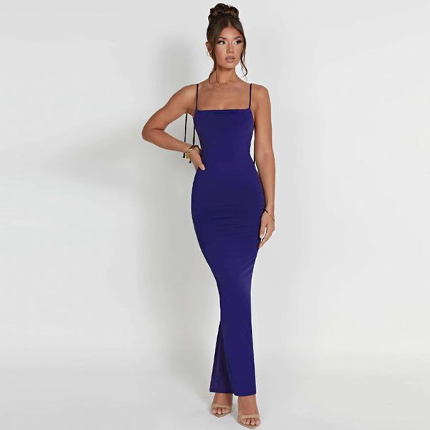 Women's Sexy Solid Color Halter Backless Ruched Bodycon Maxi Dress – Summer Party Gown 2026_ecoleips.com