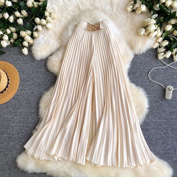 Women's Summer Thin Wide Leg Pants Casual Drawstring Elastic Waist Loose Fit Flattering Drape Pleated Long Trousers_ecoleips.com