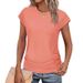 2025 European And American Fashionable Pleated Cap Round Neck Short Sleeve Solid Color Women's T-Shirt_ecoleips.com