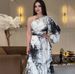 Women's Summer New U Neck Printed Long Sleeved Trumpet Sleeves Fashionable Slim Dress_ecoleips.com