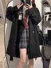 Petite Women's Trench Spring Autumn New Korean British Style Mid-Length Short Thick Coat Jacket_ecoleips.com