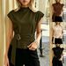 High Neck Sleeveless Top For Women With Metal Buckle Belt Slimming Work Style Look Bestselling_ecoleips.com