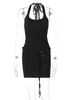 Hugcitar Halter Square Collar Solid Backless Patchwork Loop Lace Up Sexy Slim Mini Dress Summer Women Clothes Party Nightclub_ecoleips.com