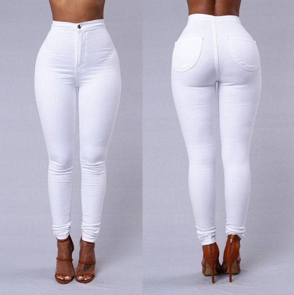 Summer High-Waisted Skinny Pants For Women - Stretchy Slim-Fit Candy Color Trousers (White/Black/Yellow/Denim Blue/Burgundy/Army Green)_ecoleips.com