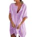 Women's mid Length Loose Solid Color Short Sleeved Shirts Versatile Cross Border Foreign Trade European And American Style in Multiple Colors And Sizes_ecoleips.com