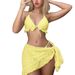 New 2025 Sexy Bikini Three Piece Set Swimsuit European And American Style with Tulle Skirt Halter Neck Solid Color Hot Selling Item_ecoleips.com
