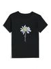 Women's Casual Black T-Shirt round Neck Short Sleeve Daisy Print Cotton Polyester Top Fast Fashion European American Style_ecoleips.com