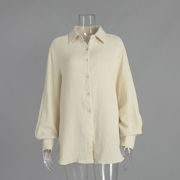 Summer Cotton Crepe Shirt For Women Comfortable, Loose-Fitting, Elegant Polo-Style Blouse_ecoleips.com