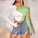 Voya New Women's Clothing Spot Splicing Color Blocking Slim Fit Short Sleeved T-shirt Fashionable Versatile Top_ecoleips.com