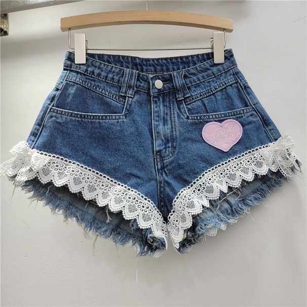 Women's Clothing Slim Stitching Lace Wide Leg A Line Raw Edge Denim Shorts Women's Hot Pants Trend_ecoleips.com