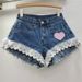 Women's Clothing Slim Stitching Lace Wide Leg A Line Raw Edge Denim Shorts Women's Hot Pants Trend_ecoleips.com
