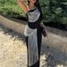 Sexy Slanted Shoulder Sleeveless Long Dress Women Elegant Fringed Patchwork Slim Fit Party Dress Fashion Hight Waist Solid Gowns_ecoleips.com