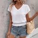 Women's V Neck Short Sleeve T-Shirt Fashionable Casual Top Jacquard Hollow out European American Style Spring Summer 2026_ecoleips.com