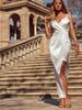 Verve New Style V-Neck Sexy Slip Solid Color Long With Slit Irregular Dress For Women_ecoleips.com