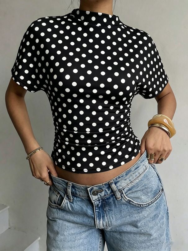 Summer New Women's Polka Dot Print Short Top T-Shirt Hot Girl Clothing_ecoleips.com