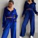 Women's Clothing Suit Solid Color Long Sleeve Zipper Hoodie Lace up Pants Two piece Set_ecoleips.com