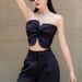 European And American Style Women's Summer Fashion Short Bow Slim Sleeveless Twisted One Shoulder Strapless Top_ecoleips.com