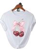European And American Cross-border Foreign Trade Wholesale Clothing, Cherry Pattern Round Neck Plus Size Short-sleeve_ecoleips.com
