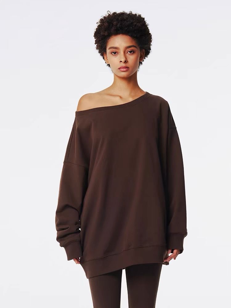 Oversized Drop Shoulder Streetwear Sweatshirt For Women - Chic Off-Shoulder Design, Thick Cotton Blend, Loose Fit, Trendy & Comfortable_ecoleips.com