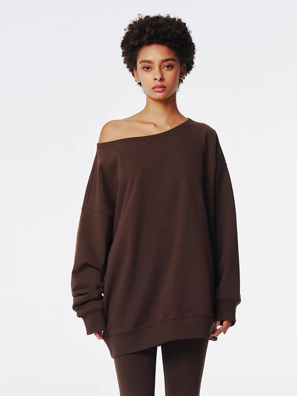 Oversized Drop Shoulder Streetwear Sweatshirt For Women - Chic Off-Shoulder Design, Thick Cotton Blend, Loose Fit, Trendy & Comfortable_ecoleips.com