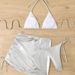 Women's Metallic Bikini Set – Sexy Foil-Finish Swimwear Trio | Adjustable Triangle Top & High-Cut Bottoms (Blue/Navy/Silver/Gold/Black, S-XL)_ecoleips.com