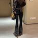 Women's High-Waisted Flared Jeans Black Rhinestone Embroidery Slimming Stylish Spring New Arrival Denim_ecoleips.com